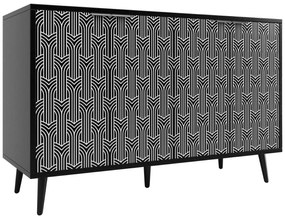 Dulap pentru sufragerie cu ușă sculptată cu model unic în chevron, Negru | Aosom Romania