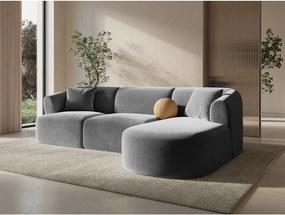 Colțar gri deschis cu tapițerie din catifea (cu colț pe partea dreaptă/cu șezlong) Campi – Cosmopolitan Design