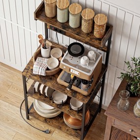 HOMCOM Estantería de Cocina con 2 Tomacorrientes Estante para Microondas Estante Ajustable Ganchos 60x42x137 cm Marrón Rústico | Aosom Romania