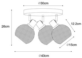 Spotlight de design negru cu sticlă fumurie 3 lumini rotund - Chico
