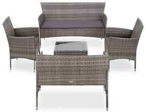 vidaXL Set mobilier de grădină cu perne, 5 piese, gri, poliratan