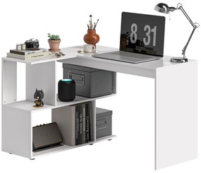 HOMCOM Birou Modern de Colț pentru Birou cu 4 Rafturi din Lemn, Alb, 120x100x77 cm | Aosom Romania