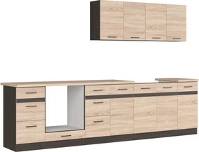 Set bucatarie JUNONA LINE, stejar sonoma/wenge, PAL, 300 cm, cu blat s
