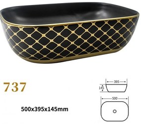 Lavoar Ceramic Premium, Oval Gold -Negru,50x39,5 cm