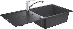 Set chiuveta compozit Grohe K400 60 cm negru si baterie Via