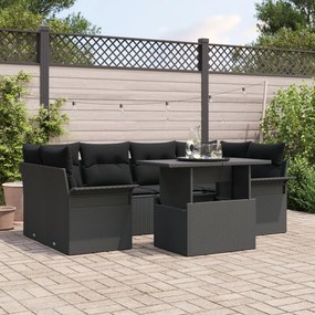 vidaXL Set de canapele pentru grădină cu pernă 7 pcs Negru Rattan poli