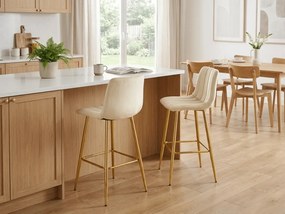 Scaun de bar POZZA VELVET cu picioare aurii, crem