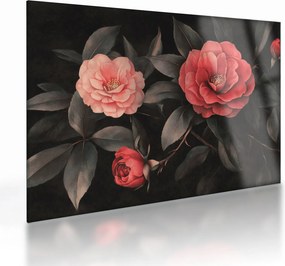 Tablou pe sticlă - Flori roșii pe fundal întunecat (70x50 cm)