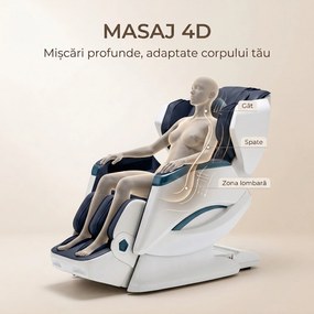 Fotoliu de masaj 4D cu sina de 120 cm, Zero Gravity si incalzire lombara, Albastru
