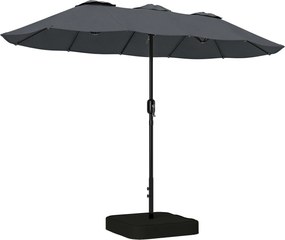 Outsunny Umbrelă Dublă cu 12 Spițe, Manivelă, Bază Metalică și Saci de Nisip, din Metal și Poliester, 3x1.5 m, Gri Închis | Aosom Romania
