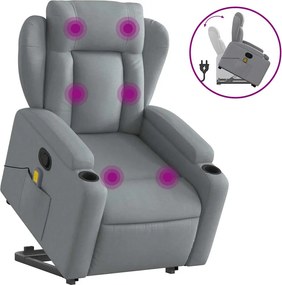 vidaXL Fotoliu de masaj rabatabil cu ridicare, gri deschis, textil