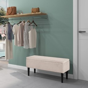 HOMCOM Scaun Modern cu Spațiu de Depozitare și Picioare din Lemn, Scaun Tapițat pentru Living sau Dormitor, 95x38x45 cm, Bej | Aosom Romania