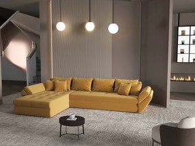 Colțar extensibil dumonde cu ladă de depozitare si sezut confortabil din spuma high-density, Loana XL Royal Mustar 335x185 cm