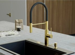 Baterie bucatarie cu pipa flexibila Quadron Q-Line Gemma finisaj auriu lucios-negru mat
