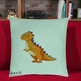 Perna Decorativa T-Rex Portocaliu, 40x40 cm, Verde Menta, Husa Detasabila, Perna Inclusa, BEKZ®