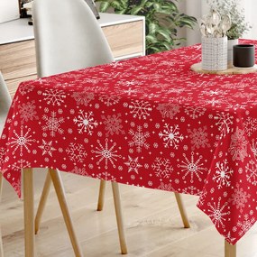 Goldea față de masă din bumbac - model 090 de crăciun - fulgi de zăpadă pe roșu 80 x 80 cm