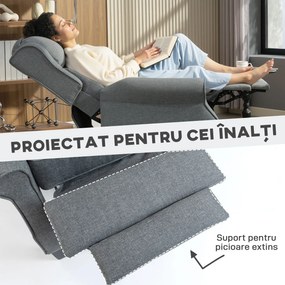 HOMCOM Fotoliu Reclinabil 132° max din Țesătură cu Efect de In cu Suport pentru Picioare, 74x84x102 cm, Gri | Aosom Romania