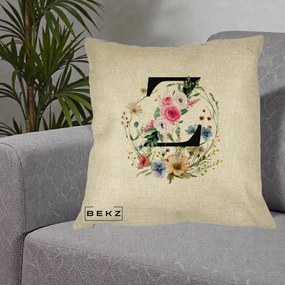 Cadou Personalizat - Perna Personalizata Monograma Florala Litera Z cu Coroana, 40x40 cm, Crem, Husa Detasabila, Perna Inclusa, BEKZ®