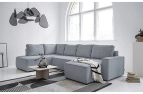 Colțar gri deschis extensibil cu tapițerie din catifea reiată (cu colț pe partea stângă /în formă de "U") Brave Dave – Miuform