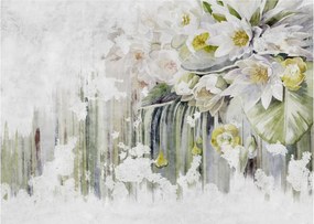 Tablou pe sticlă - Flori albe, vintage (70x50 cm)
