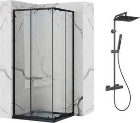 Pachet cabina de dus Rea Punto negru 90x90 cm si coloana de dus Invena Svart negru