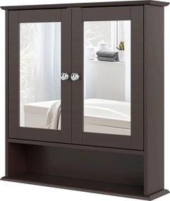 kleankin Dulap de baie cu oglindă Dulap de perete cu 2 uși Raft deschis Raft reglabil 56x13x58 cm Maro închis | Aosom Romania