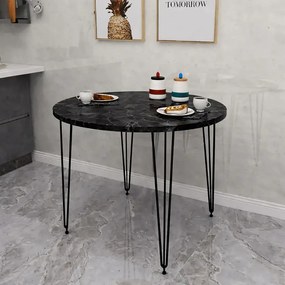 Masa bucatarie rotund texturata,negru marmurat, Homs 70x70x75 cm, A0048