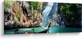 Tablou - Apă peisaj mediteranean cu barca (cu ceas) (90x30 cm)