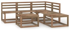 Set mobilier de gradina, 6 piese, maro, lemn de pin tratat colt + 3x mijloc + suport pentru picioare + masa, 1