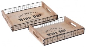 Set 2 tavi servire Wine Bar, 39 x 29 x 5 cm si 33x24x5 cm, lemn/metal, natur/negru