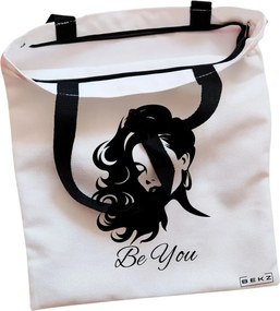 Sacosa de Panza pentru Cumparaturi, Geanta Tote, model Be You 2, Cu fermoar, 38x34.5 cm, Alba, BEKZ®