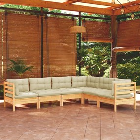 3096683 vidaXL Set mobilier grădină cu perne crem, 6 piese, lemn masiv de pin