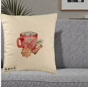 Perna Decorativa Cacao de Iarna cu Biscuit, 40x40 cm, Bej, Husa Detasabila, Perna Inclusa, BEKZ®