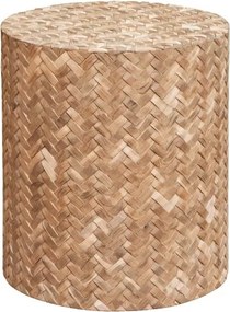 Măsuță laterală din lemn de mango și tec împletit, cilindrică, natur, finisaj artizanal, 41×46 cm, „Trenza"