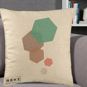Perna Decorativa Geometric Hexagoane Pastel, 40x40 cm, Bej, Husa Detasabila, Perna Inclusa, BEKZ®