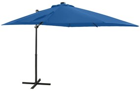 312325 vidaXL Umbrelă în consolă cu stâlp și LED-uri, albastru azur, 250 cm