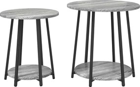 vidaXL Set măsuțe laterale cu raft 2 pcs Gri Sonoma și negru