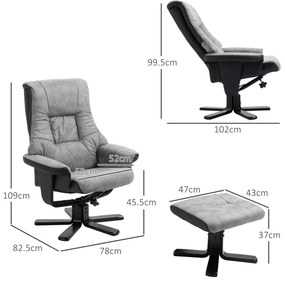 HOMCOM Fotoliu relax cu taburet, rotativ 360°, înclinabil 135°, husă respirabilă, 78 x 82,5 x 109 cm, gri | Aosom Romania