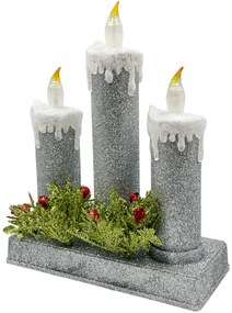 Decor Lumanari Craciun cu lumina LED BRIGHT, Argintiu, 24cm