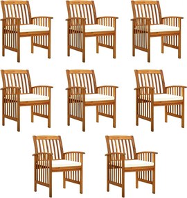 vidaXL Scaune de grădină, cu perne, 8 buc, lemn masiv de acacia