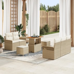 vidaXL Set de Canapea de Grădină cu 8 Piese și Perne Bej din Rattan Polic și Acacia