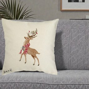 Perna Decorativa Renita cu Fular si Luminite, 40x40 cm, Ecru, Husa Detasabila, Perna Inclusa, BEKZ®