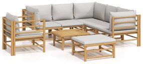 3155094 vidaXL Set mobilier de grădină cu perne gri deschis, 8 piese, bambus
