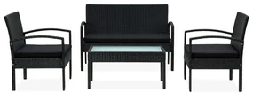 45788 vidaXL Set mobilier de grădină cu perne, 4 piese, negru, poliratan