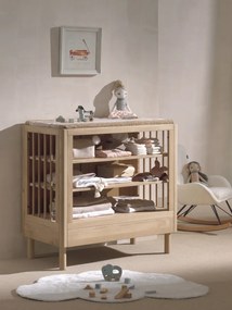 Masă de Înfășat Forrest Oak, cu 2 Rafturi Deschise, din Lemn Masiv de Stejar, Natur – Vipack