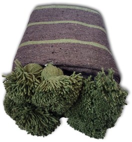 Patura Maroc 250x150 cm bumbac maro cu insertii verde olive tesuta manual