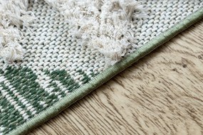 Covor ECO SISAL BOHO MOROC Caro 22312 franjuri - două niveluri de lână verde / cremă, covor reciclat