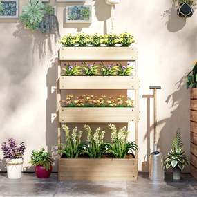 Outsunny Jardiniere înaltă din lemn cu 4 etaje, scară de flori cu căptușeală, găuri de drenaj, lemn natural | Aosom Romania