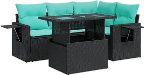 vidaXL Set canapele de grădină cu perne, 5 piese, negru, poliratan