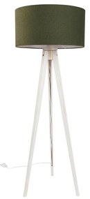 Lampă de podea trepied albă cu abajur din material textil verde închis 50 cm - Tripod Classic